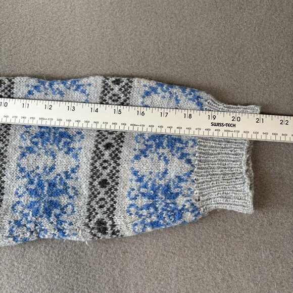 Handmade Knit VTG Fair Isle Wool Blend Nordic Ski Sweater Grey Blue S/M Outdoors - Picture 8 of 12